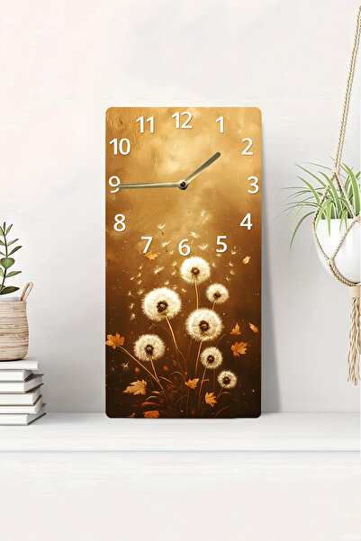 kutuTR ساعة طاولة MDF مطبوعة بالأشعة فوق البنفسجية ثنائية الأبعاد مع مظهر ثلاثي الأبعاد - نمط زهرة الهندباء باللون الذهبي - 20 × 40 سم - DTS138