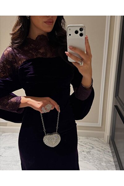 hind fashion فستان سهره مخمل توف شولدر ارجواني