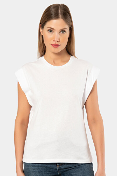 TÜREN 3401 Women's Shoulder Pad Look T-Shirt White
