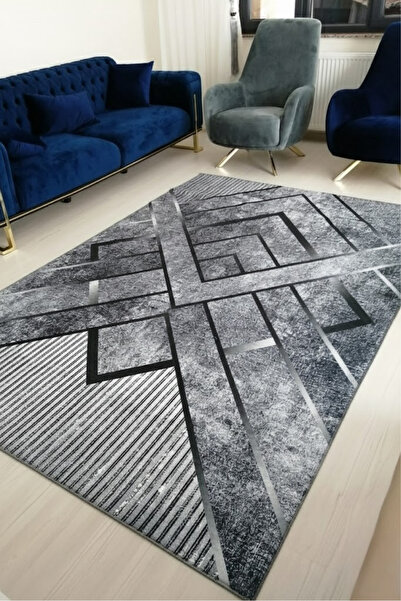 VOPTEKS Gri Halı Salon Halısı Makinede Yıkanabilir Halı Kaymaz Taban Halı