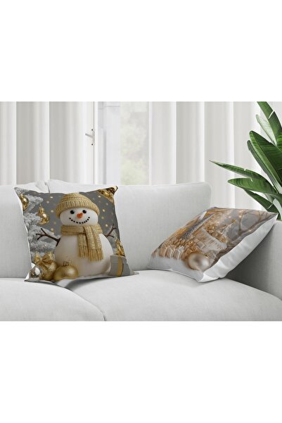 Hayal Dekoratif Christmas Themed Santa Claus Deer Theme Gold Patterned 2-Piec...