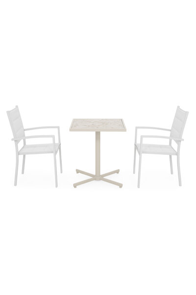 Maison Mex Set of 2 chairs and garden/terrace table, MOCHA/DRESDEN, cream/gray/white