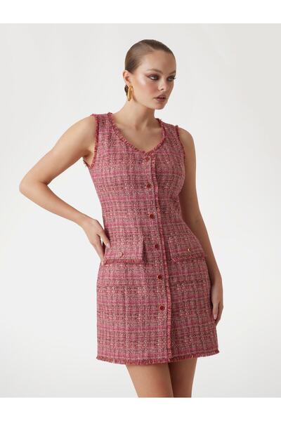 Guess Kadın Marciano Kırmızı Tüvit Pembe Mini Elbise