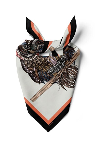 Vissona D73 Kadın Krem Ethnic Owl Desenli 50x50 Bandana HYL DG0660-22