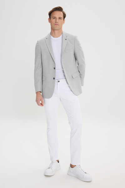 ALTINYILDIZ CLASSICS Gray Regular Fit Comfortable Cut Mono Collar Diagonal Patterned Blazer Jacket