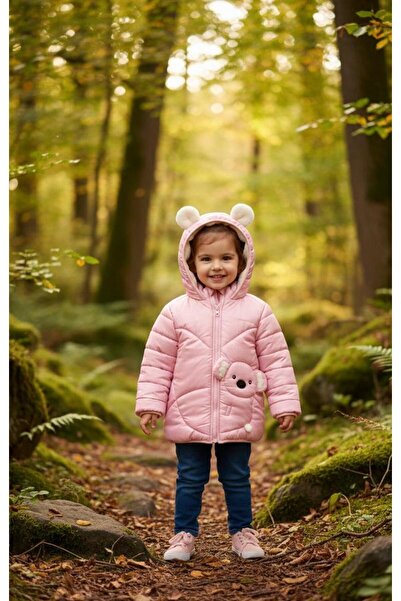 mayakids KUALA DETAYLI İÇ KISMI PELUŞ KÜÇÜK PUANLI PEMBE KIZ ÇOCUK MONT