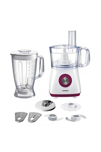 Heinner Charm HFP-750BG Food Processor, 750 W, 1.2 L Bowl, 1.8 L Blender, 4 Discs, White/Maroon