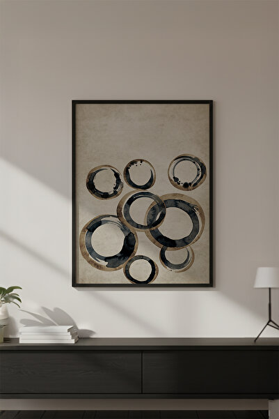 huhuli Ahşap Siyah Çerçeveli Wabi Sabi Koleksiyon Tablo Huhu756