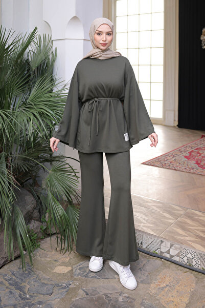 İmajButik طقم مودال مع سترة مطرزة باللون الكاكي وبنطلون