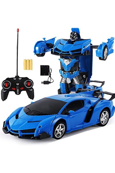 Yelajoy Transforming Robot Car Toy - One-Button Transform, Lights & Rotating Drift (Blue, 3+ yrs)