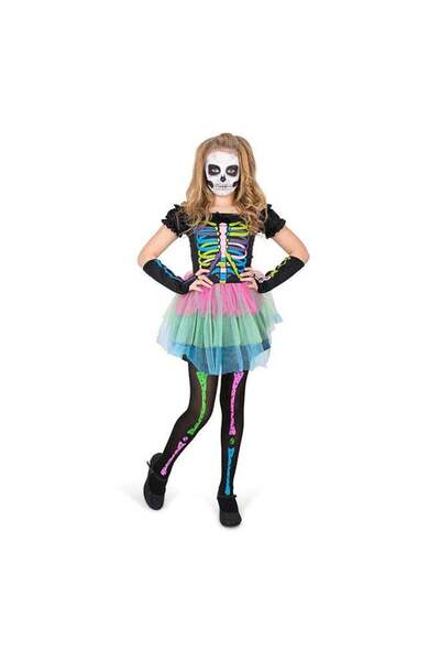 Generic فستان توتو هيكل عظمي نيون للأطفال - 84515 - مقاس صغير (3-4 سنوات) - م...