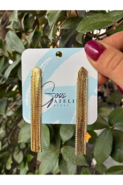 Gozibygoz أقراط طويلة بسلسلة مرصعة بالأحجار على الحواف