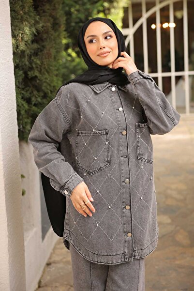 İmajButik Smoked Stone Embroidered Denim Jacket