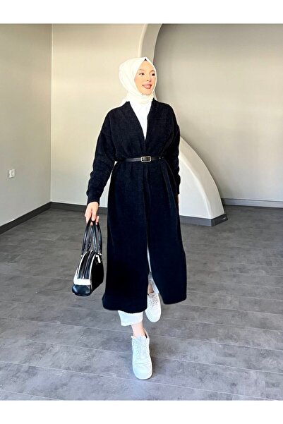 Molly Nelly Kadın Uzun Maxi Boy Sakallı Triko Hırka