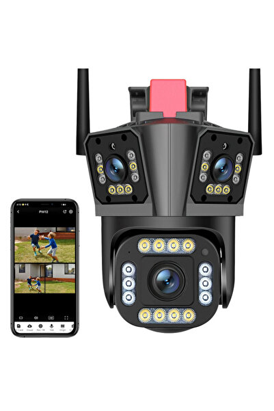 Sanlux Camera de Supraveghere Tripla WIFI, 12MP, Exterior/Interior, Ultra HD, 5X zoom, Rotire, Leduri, Lumi