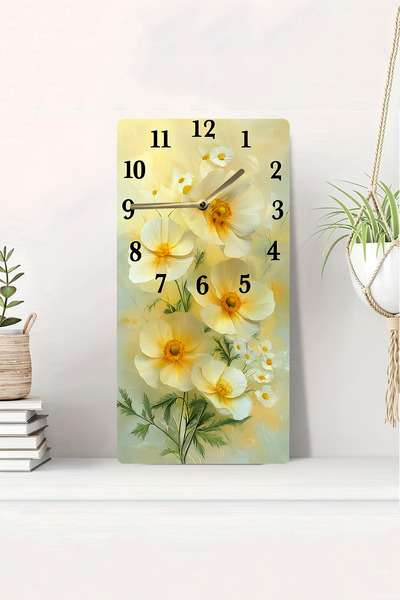 kutuTR 3D Looking Yellow Flower Patterned 2D Uv Printing Mdf Table Clock – 20X40 Cm-Dts148