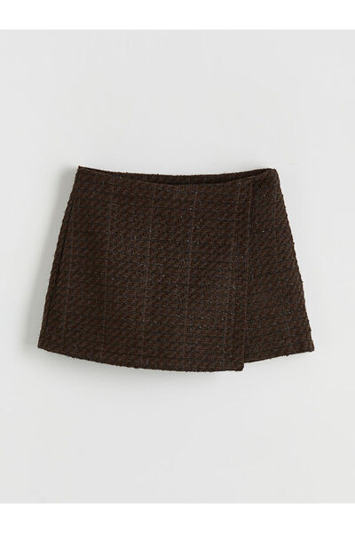 LC Waikiki MG TREND'EN Kahverengi Beli Fermuarlı Dokulu Tüvit Şort Etek
