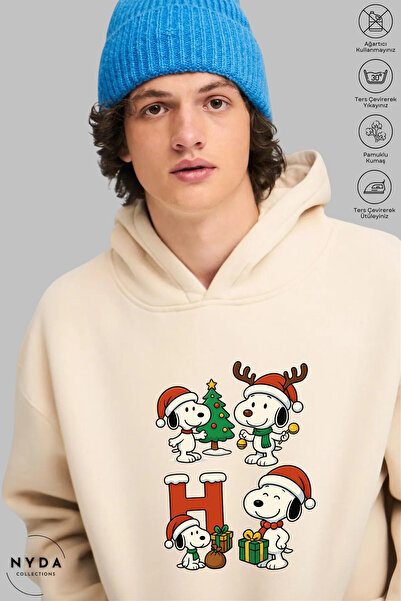 Nyda Collections Hanorac unisex cu mânecă lungă Snoopy Crăciun cu imprimeu cu...