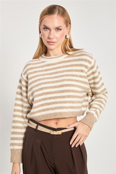 BARRELS AND OIL Women's striped knit sweater - mink / ecru