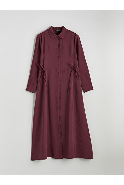 LC Waikiki Patenth burgundy tie-waist modal blend shirt dress
