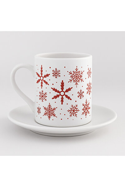 Nino Store فنجان قهوة تركي من البورسلين بنقش ندفة الثلج الحمراء سعة 100 مل مع صحن أنيق