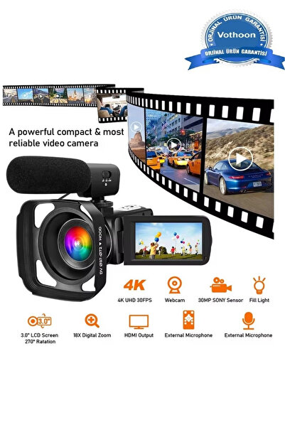 noip 4k Vlog Dijital Video Kamera Wifi 48mp 16x Kaydedici Fotoğrafçılık 3.0’’ıps Dokunmatik Ekra