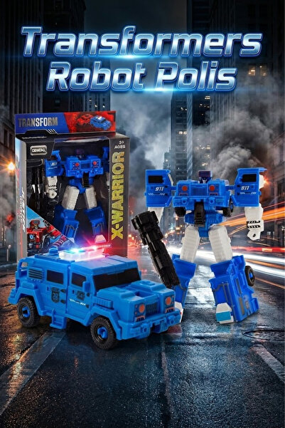 craftivio Transformers Dönüşen Robot Polis Arabası - 2'si 1 Arada Eğitici Oyuncak Figür (17 cm)