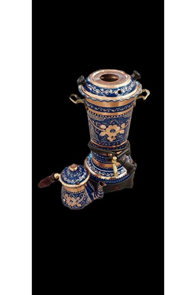 ozbience El İşlemeli Gül Desenli Siyah Termostatlı Su Isıtıcı Kettle Çaydanlık