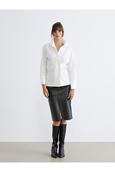 LC Waikiki Black Zippered Leather-Look Pen Skirt