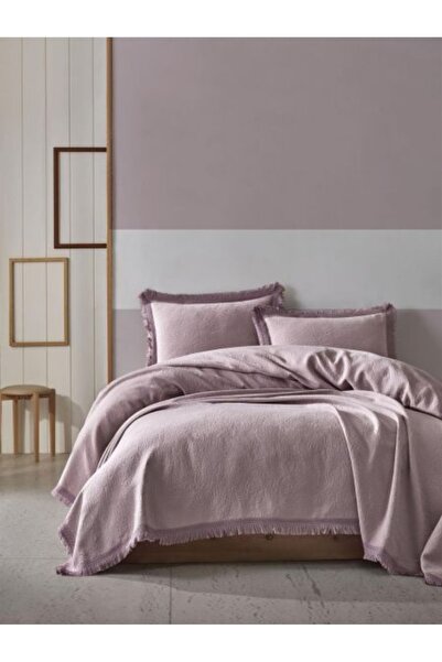 Şaheser Yatak Örtüsü Jakarlı Grace Lila Kenarı Püsküllü Çift Kişilik