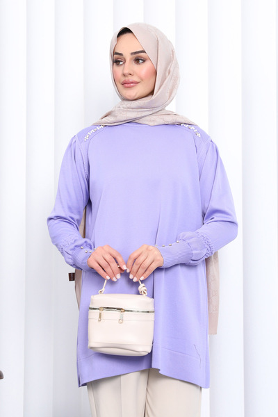 İmajButik Lilac Shoulder Stone Cold Yarn Knitwear Tunic
