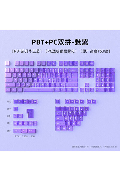 silabor Klavye Keycaps Tuş Başlıkları, 153 Tuş, PBT Boya Süblimasyonlu PC Mek...