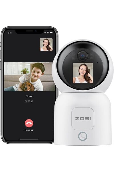 ZOSI كاميرا C519 الداخلية اللاسلكية بدقة 4 ميجابكسل مع شاشة، رؤية 360 درجة، ف...