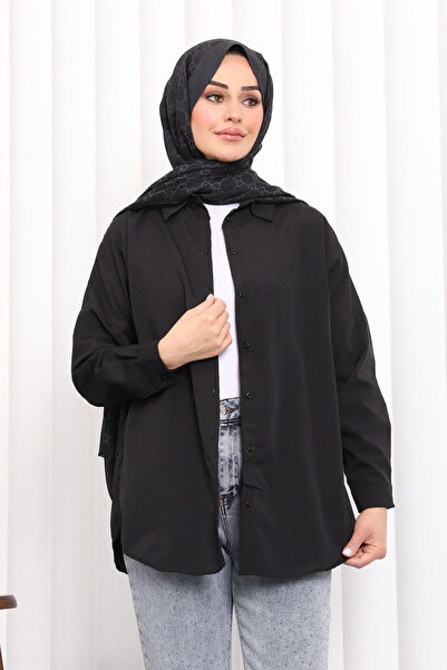 İmajButik Black Buttoned Casual Terikoton Shirt
