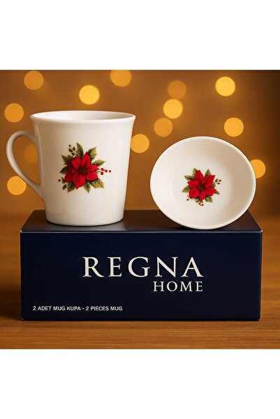 REGNA HOME 2 Parça Yılbaşı Temalı Porselen Kupa (300 cc) & Kase Takımı Hediye...