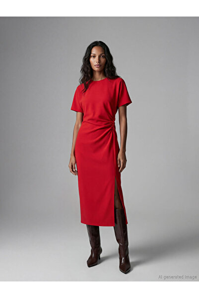 LC Waikiki Rmz Gi̇yi̇m Farkiyla Zero Roba Collar Gathered Crepe Dress
