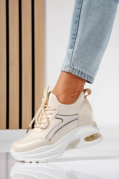 Zaira Adidasi dama cu platforma bej din piele ecologica Andra #21236 - 40