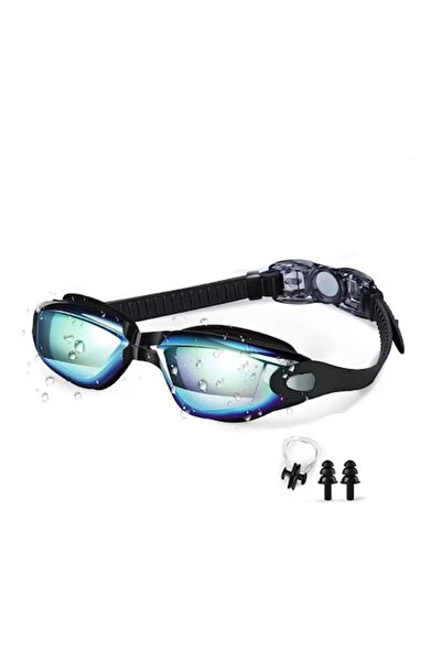 Sarphia Store Set de înot - ochelari de protecție anti-UV/anti-aburire cu dopuri de urechi și clemă nazală, reglabili, negri