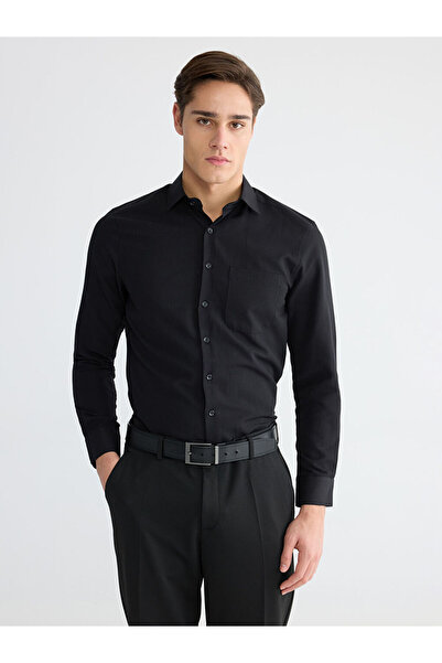 LC Waikiki Cămașă pentru bărbați LCWAIKIKI ClassicBlack Regular Fit Dobby