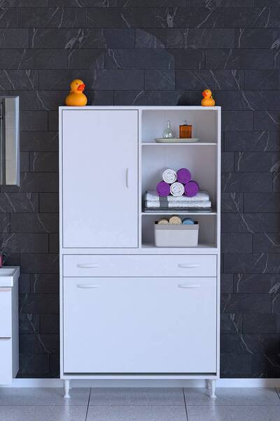 Modilayn AFRA 1 Çekmece, 3 Göz Sepet, 1 Kapak, 6 Raf Dar Alan Banyo Dolap 100...