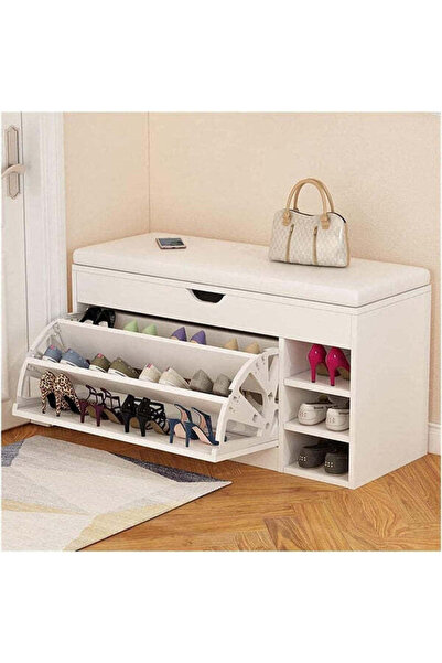 Sanlux Dulap pentru pantofi tip bancheta, Alb/Maro, 100 x 34 x 50 cm