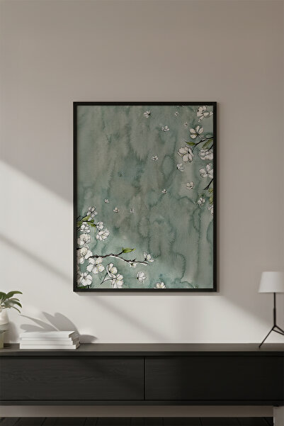 huhuli Ahşap Siyah Çerçeveli Wabi Sabi Koleksiyon Tablo Huhu728