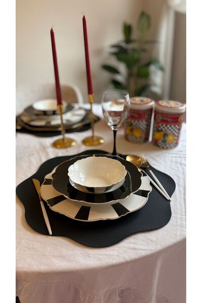 Lin Home Siyah Deri Amerikan Servis/ Supla/ Placemats