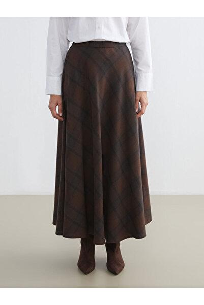 LC Waikiki Beli Fermuarlı Ekose Kloş Etek