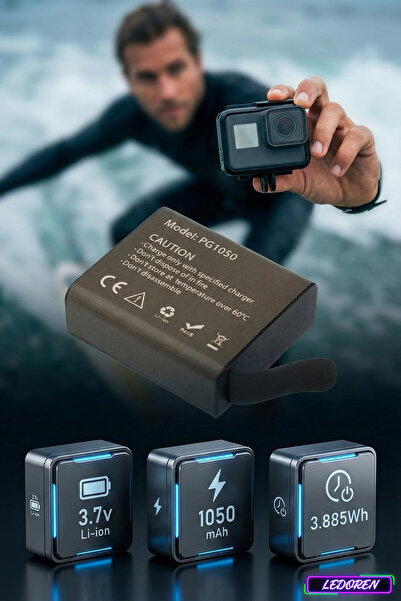 L'eDoren Eken H9R H9 W9 Yedek Batarya PG1050 1050 Mah 3.885WH Pil Aksiyon Kam...