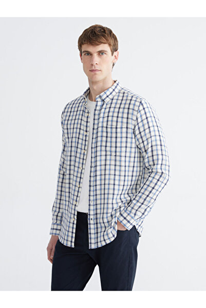 LC Waikiki Μπλε ανδρικό πουκάμισο Regular Fit Καρό