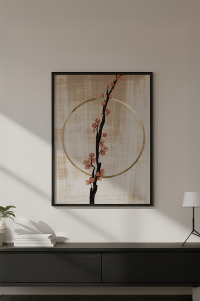 huhuli Ahşap Siyah Çerçeveli Wabi Sabi Koleksiyon Tablo Huhu739