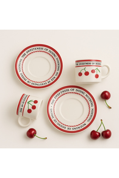 Karma Home Cherry Dreams 2-Piece Porcelain Coffee Cup Set 90Cc