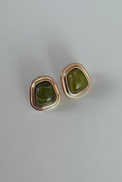 Lavian Accessories Yeşil Taşlı Gold Modern Küpe