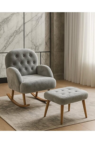 Aylive Mobilya Sallanan Koltuk- Ahşap Ayaklı Gri Renk Berjer Koltuk -Baba koltuğu/Emzirme koltuğu